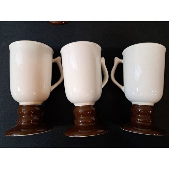 Vintage Hall Pottery Irish Coffee Mugs Footed Two-Tone Cups  Set Of 5 - Picture 5 of 8